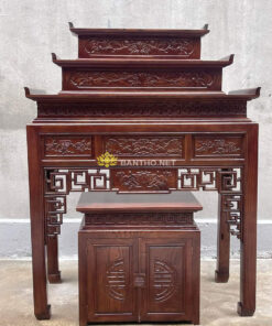 Mẫu bàn thờ gia tiên 3 cấp Sen Triện và tủ thờ