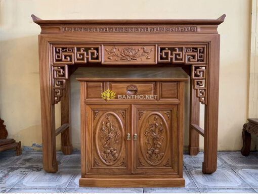 Bàn thờ gỗ gõ đỏ Triện kèm tủ thờ nhỏ - Hình ảnh 2