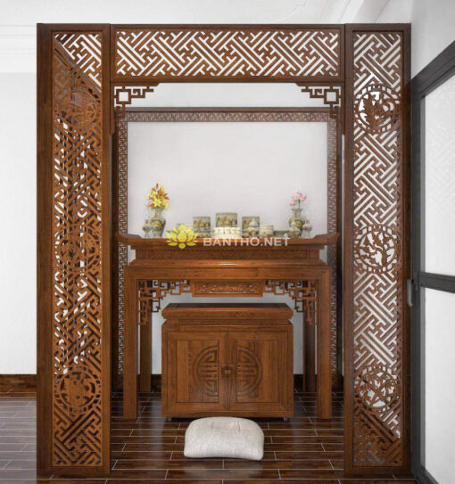 Bàn thờ gỗ gõ đỏ Triện kèm tủ thờ nhỏ