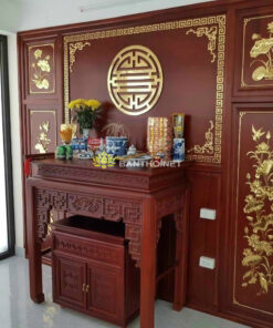 Mẫu bàn thờ Sen Triện đơn giản đục hạ nền
