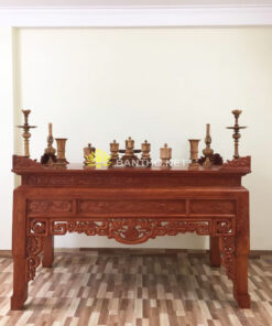 Bàn thờ Ngũ Phúc chân quỳ cùng bộ đồ thờ 10 món gỗ Gụ