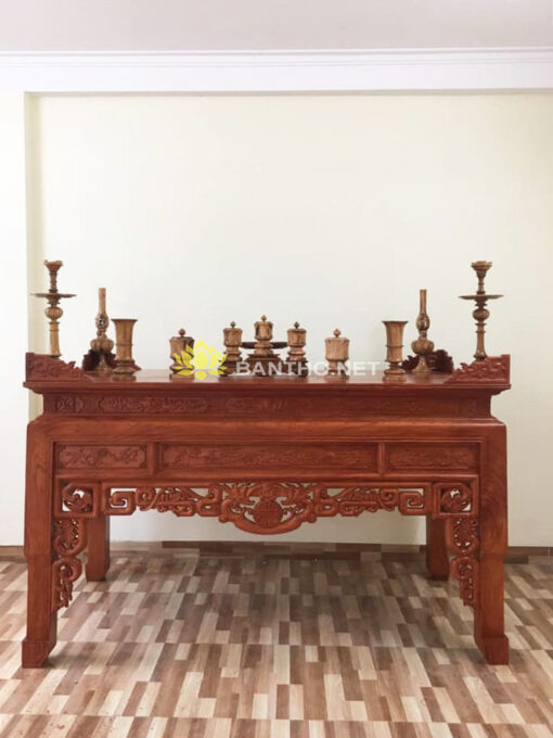 Bàn thờ Ngũ Phúc chân quỳ cùng bộ đồ thờ 10 món gỗ Gụ