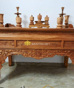 Bàn thờ Ngũ Phúc chân quỳ cùng bộ đồ thờ 10 món gỗ Gụ