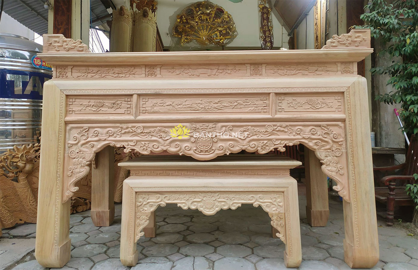 Bàn thờ đẹp Ngũ Phúc gỗ Gụ
