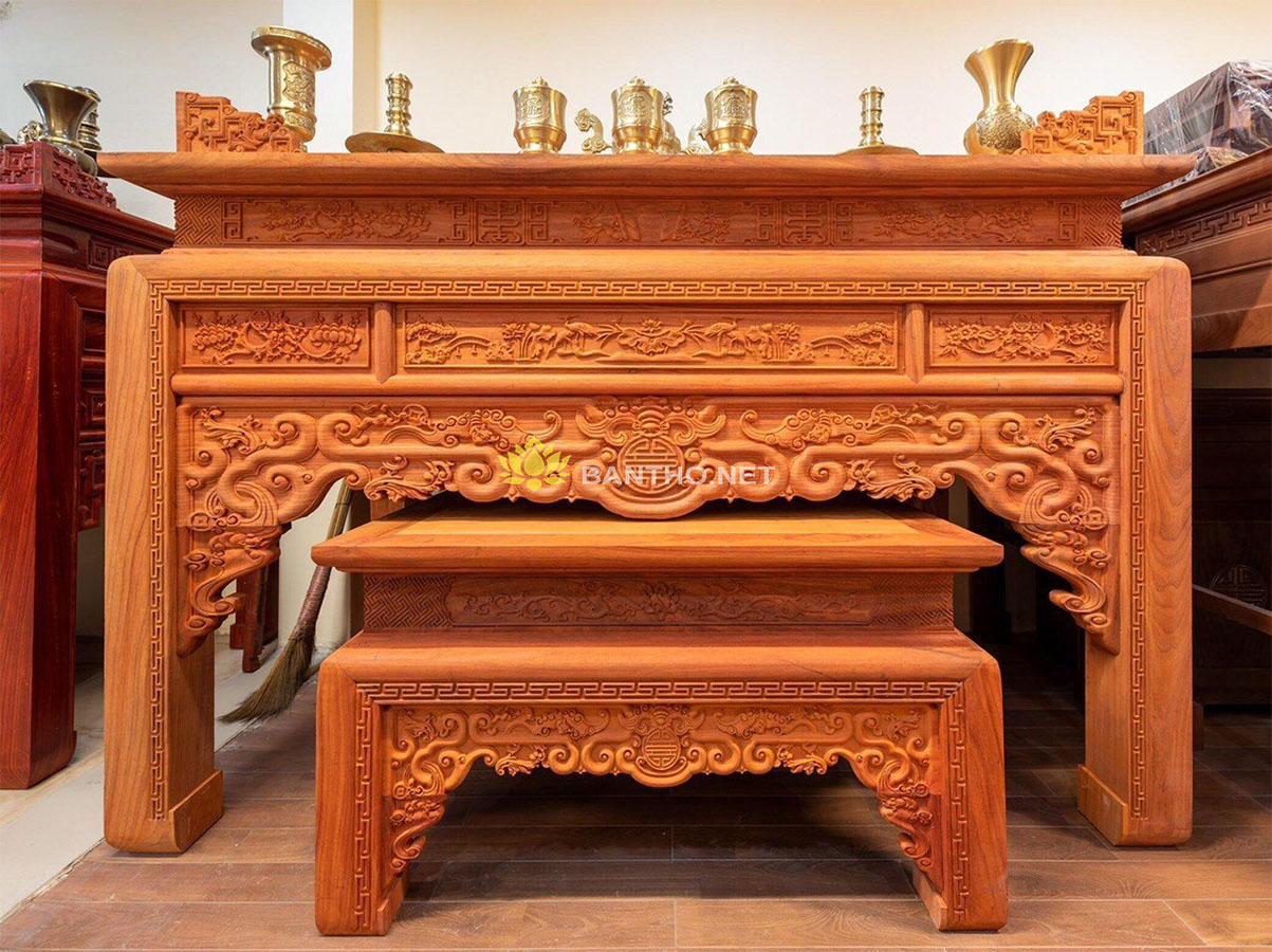 Bàn thờ đẹp Ngũ Phúc gỗ Hương đỏ