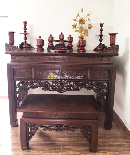 Bàn thờ mẹ con ngũ phúc chân thẳng gỗ gụ