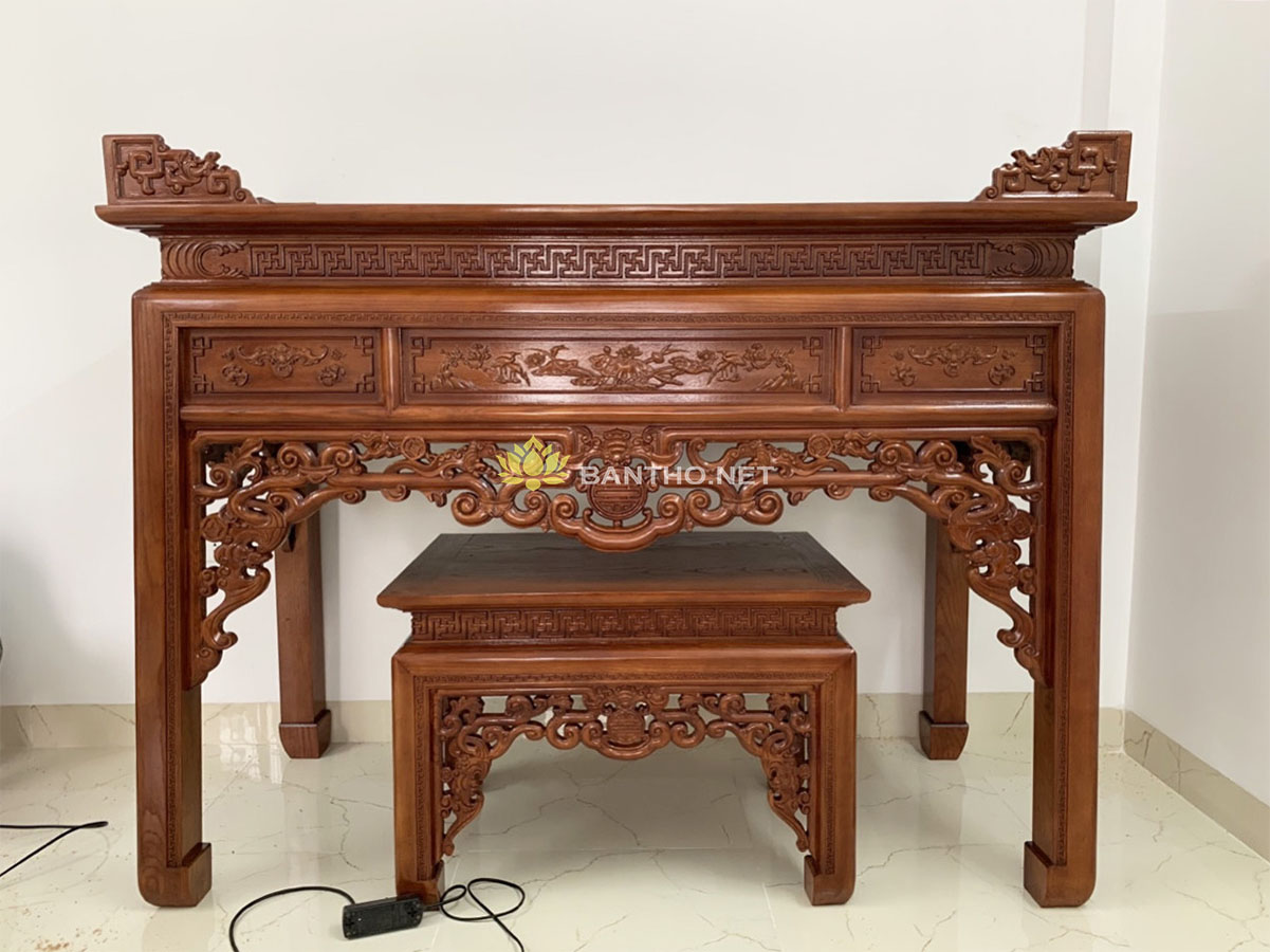 Bàn thờ mẹ con ngũ phúc chân thẳng gỗ gụ