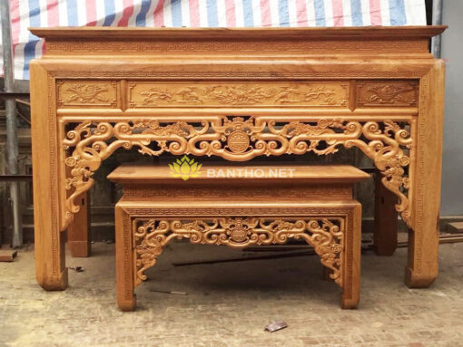 Bàn thờ mẹ con ngũ phúc chân thẳng gỗ gõ