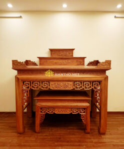 Mẫu bàn thờ gia tiên 3 cấp Sen Triện và bàn cơm