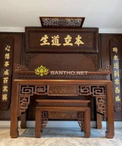 Mẫu bàn thờ gia tiên đẹp chạm Sen Triện