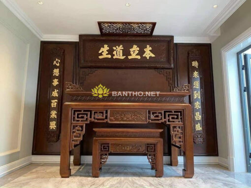 Mẫu bàn thờ gia tiên đẹp chạm Sen Triện