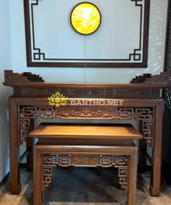 Mẫu bàn thờ gia tiên đẹp chạm Sen Triện