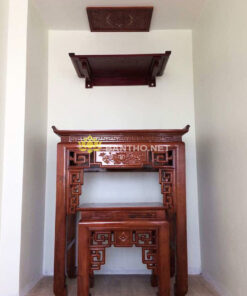 Bàn thờ phật treo tường và cặp bàn thờ gia tiên sen triện
