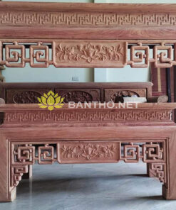 Mẫu bàn thờ gia tiên đẹp chạm Sen Triện gỗ Hương