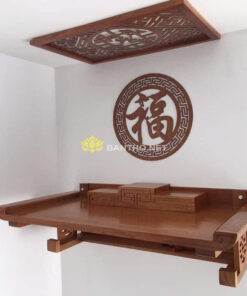 Mẫu bàn thờ treo tường con sơn chữ Thọ và tấm chắn ám khói