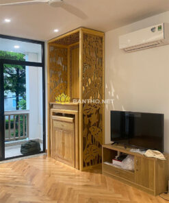 Mẫu tủ thờ đẹp hiện đại cùng vách ngăn phòng thờ