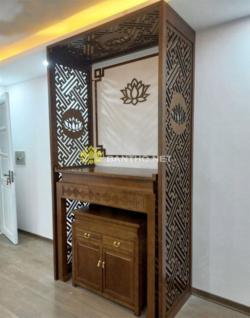Mẫu bàn thờ chung cư đẹp cùng bộ vách ngăn phòng thờ