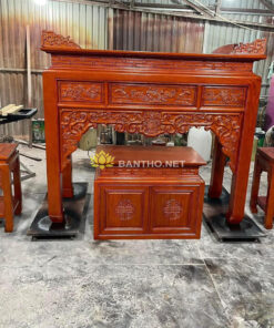 Mẫu bàn thờ gỗ Hương và tủ thờ nhỏ và đôn thờ 2 bên