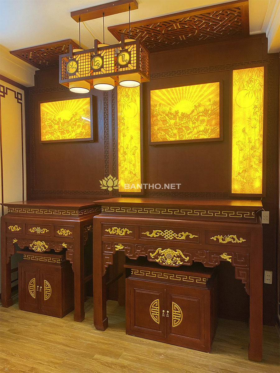 Bàn thờ phật và gia tiên chung phòng thờ