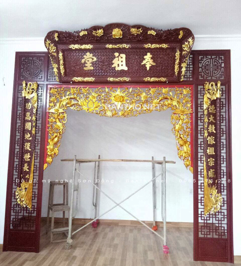 Vách ngăn cửa võng và bộ hoành phi câu đối sơn PU