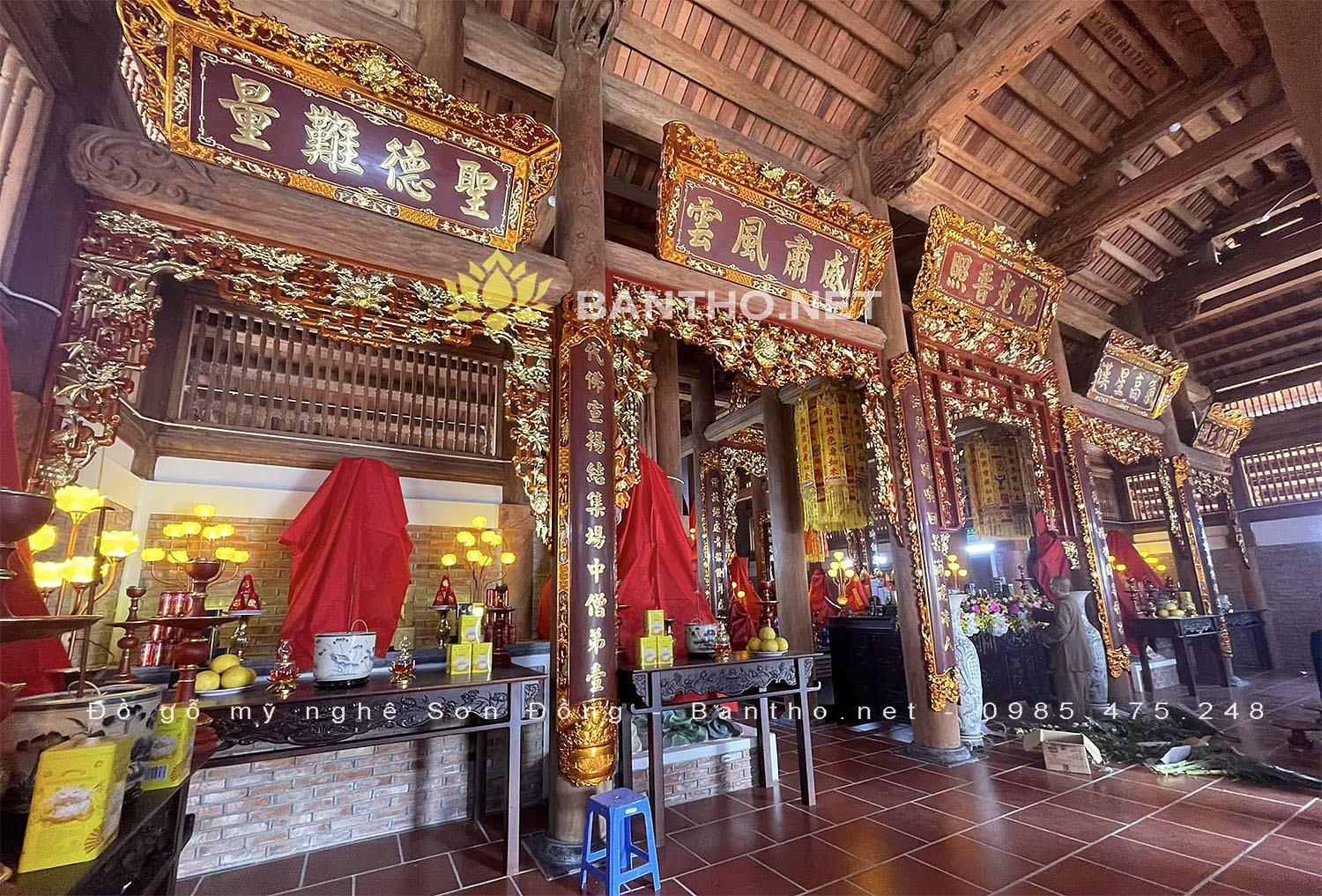 Mẫu Đại tự chương chạm Rồng Phượng thờ Phật