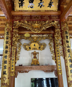 Hoành phi câu đối lòng máng đục gấm