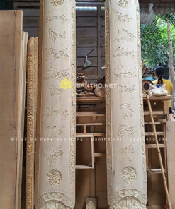 Bộ câu đối máng gỗ Dổi chữ Việt