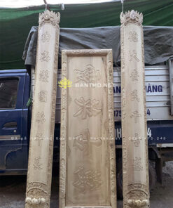 Hoành phi câu đối cho đền thờ, điện thờ gỗ Dổi