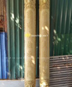 Đôi câu đối lòng máng bằng gỗ mộc chưa sơn