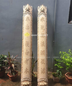 Câu đối thờ nhà thờ họ lòng máng cột tròn gỗ Dổi chưa sơn