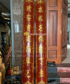 Đôi câu đối máng triện sơn nền son chùi đẹp