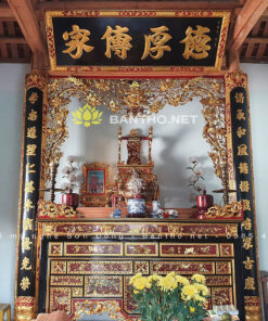Bộ hoành phi câu đối máng bằng gỗ thờ gia tiên