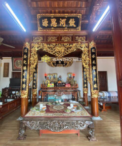 Bộ hoành phi câu đối máng bằng gỗ thờ gia tiên