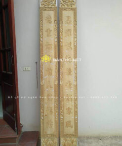 Câu đối thượng cầm hạ thú gỗ Dổi