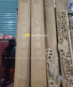 Câu đối thượng cầm hạ thú gỗ Dổi