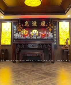Hoành phi câu đối thượng cầm hạ thú và bàn thờ gia tiên sơn PU