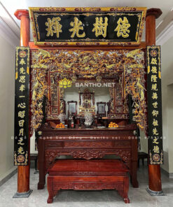 Mẫu hoành phi câu đối thờ gia tiên đẹp cùng gian thờ