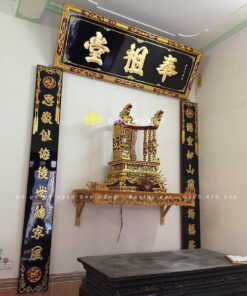 Báo giá hoành phi câu đối cùng ban thờ gỗ sơn son thếp bạc