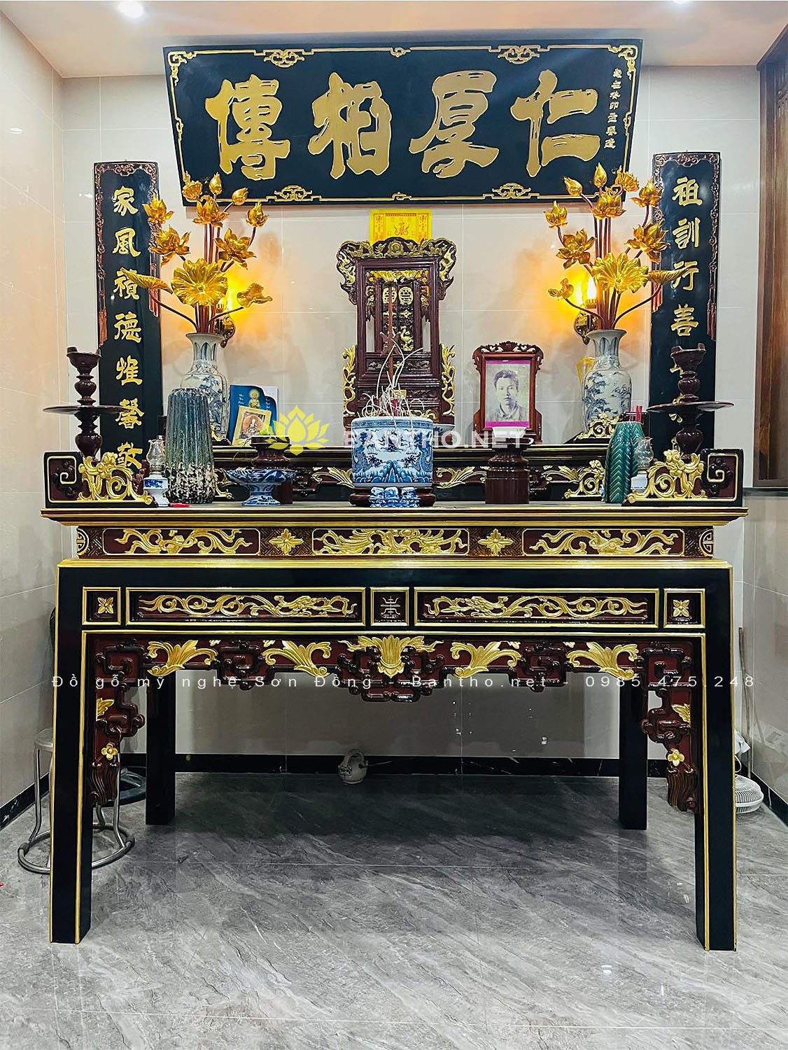 Hoành phi câu đối Triện đơn giản và án gián thờ đẹp