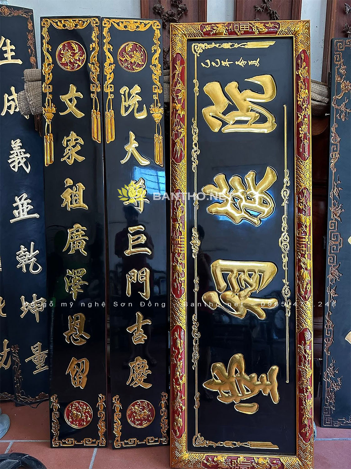 Mẫu hoành phi câu đối thờ gia tiên đẹp sơn son thếp vàng