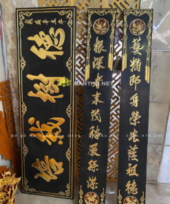 Hoành phi câu đối thờ gia tiên nền then