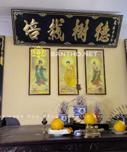 Hoành phi câu đối thờ gia tiên nền then