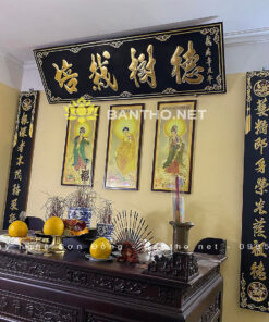 Hoành phi câu đối thờ gia tiên nền then