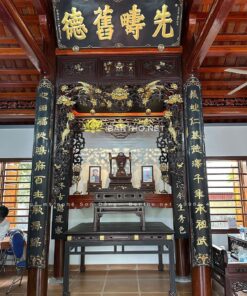 Hoành phi câu đối sơn giả cổ đẹp cùng bộ bàn thờ